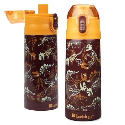 Bentology Stainless Steel Insulated Water Bottle 590ml (13 oz) Dino | Spill-Proof Lid with Built-in Spout thumbnail 1