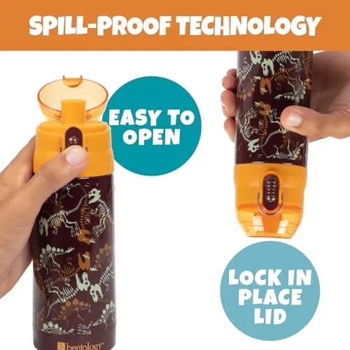 Bentology Stainless Steel Insulated Water Bottle 590ml (13 oz) Dino | Spill-Proof Lid with Built-in Spout thumbnail 2