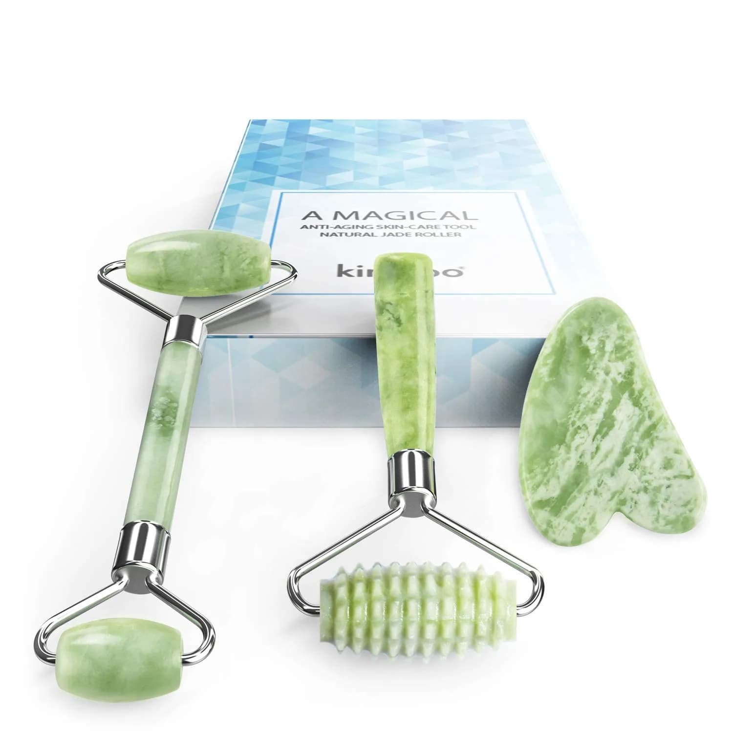 LDREAMAM Jade Roller and Gua Sha Set | Natural Jade Stone Facial Massager Tool (3-Piece Set) - main product image