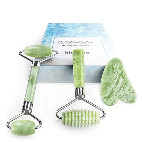 LDREAMAM Jade Roller and Gua Sha Set | Natural Jade Stone Facial Massager Tool (3-Piece Set) thumbnail 1