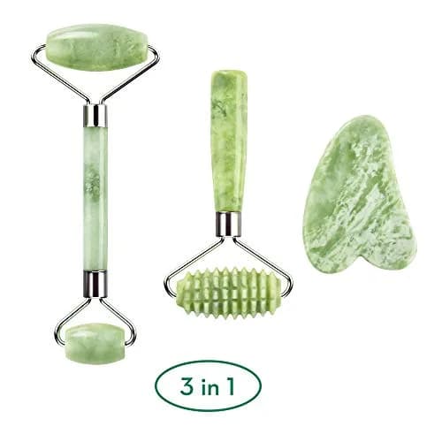 LDREAMAM Jade Roller and Gua Sha Set | Natural Jade Stone Facial Massager Tool (3-Piece Set) thumbnail 2