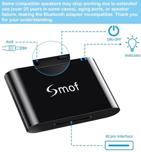 Smof 30 Pin Bluetooth Adapter Receiver | Wireless Audio for Bose SoundDock & More thumbnail 4