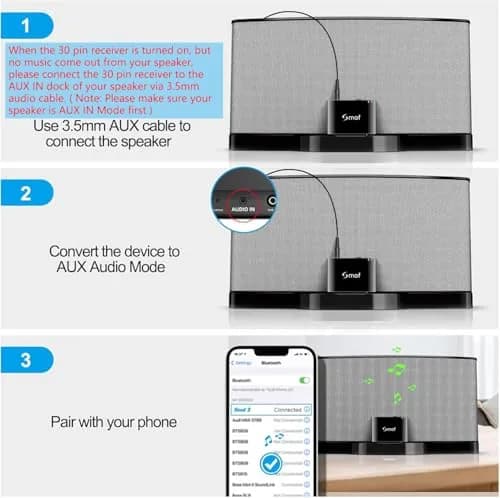 Smof 30 Pin Bluetooth Adapter Receiver | Wireless Audio for Bose SoundDock & More thumbnail 5