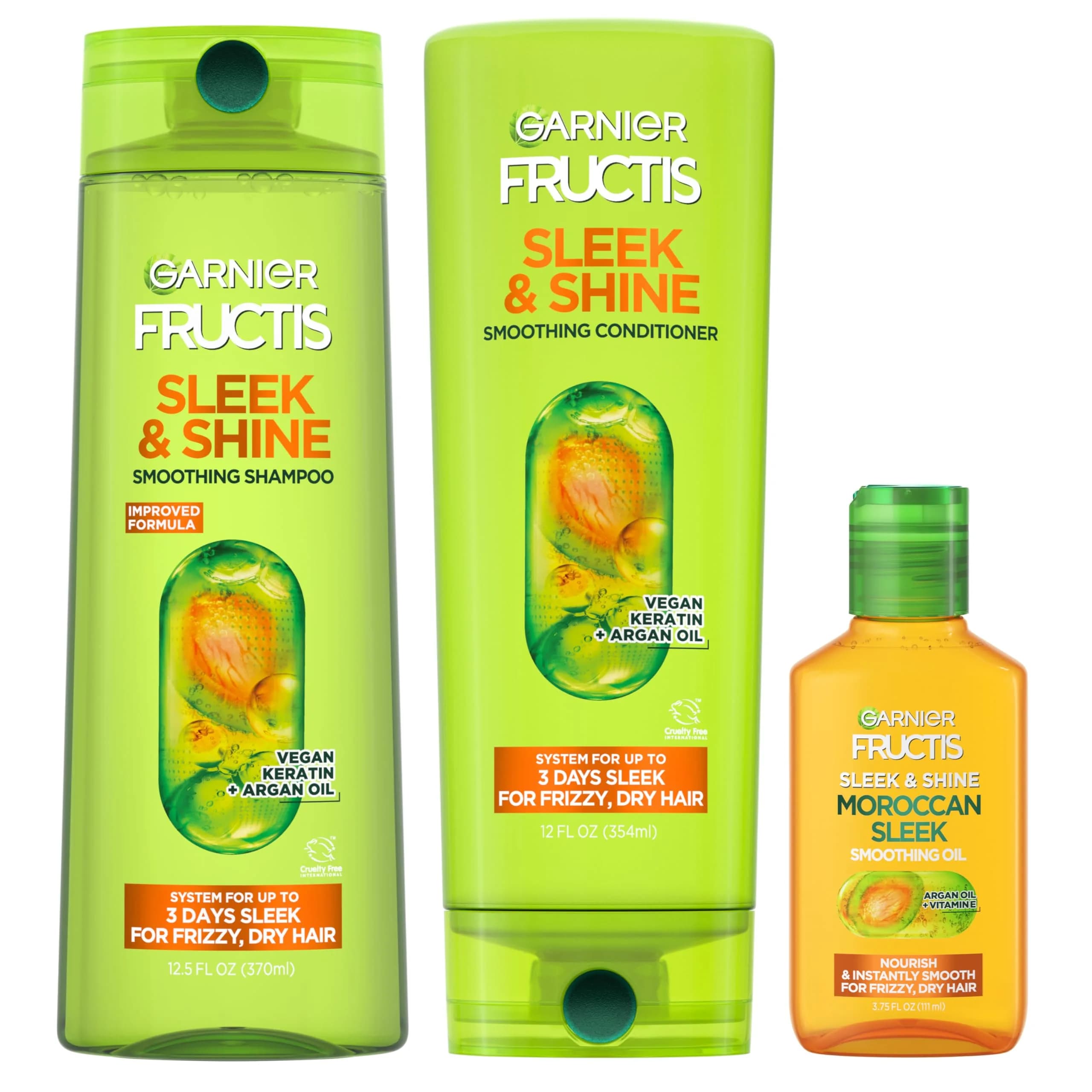 Garnier Fructis Sleek & Shine Shampoo, Conditioner & Moroccan Sleek Oil Set for Frizzy, Dry Hair | 3-Piece Set - main product image