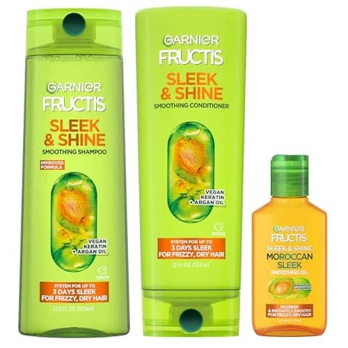 Garnier Fructis Sleek & Shine Shampoo, Conditioner & Moroccan Sleek Oil Set for Frizzy, Dry Hair | 3-Piece Set thumbnail 1