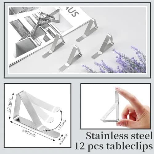 T-Antrix 12 Pack Stainless Steel Tablecloth Clips | Firmly Hold Up to 1.7" Thick Tables thumbnail 2