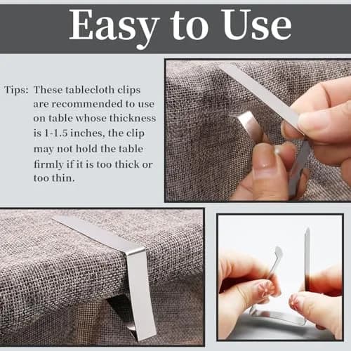 T-Antrix 12 Pack Stainless Steel Tablecloth Clips | Firmly Hold Up to 1.7" Thick Tables thumbnail 3