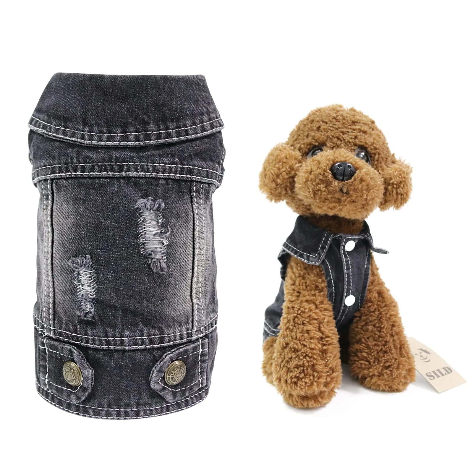 SILD Dog Jeans Jacket Small XS | Retro Denim Pet Coat with Button Closure