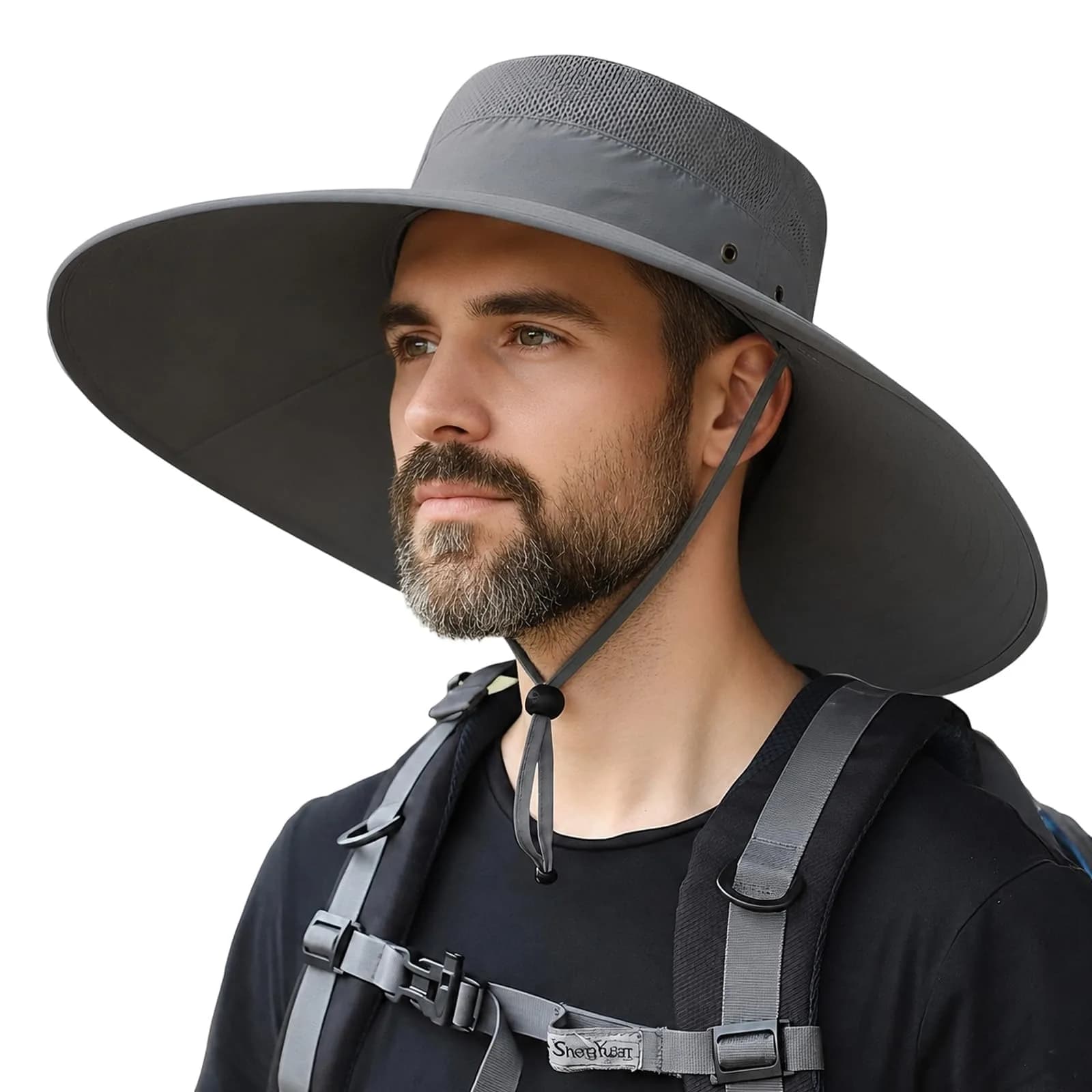 HUAMULAN Men Wide Brim Sun Hat with UPF 50+ Protection, 6-inch Brim, Dark Gray | Foldable & Packable for Travel - main product image