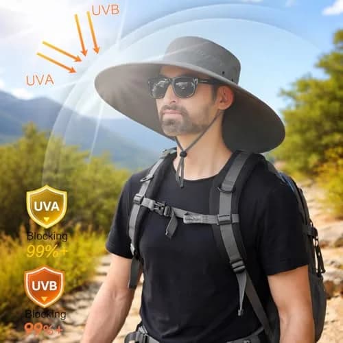HUAMULAN Men Wide Brim Sun Hat with UPF 50+ Protection, 6-inch Brim, Dark Gray | Foldable & Packable for Travel thumbnail 4