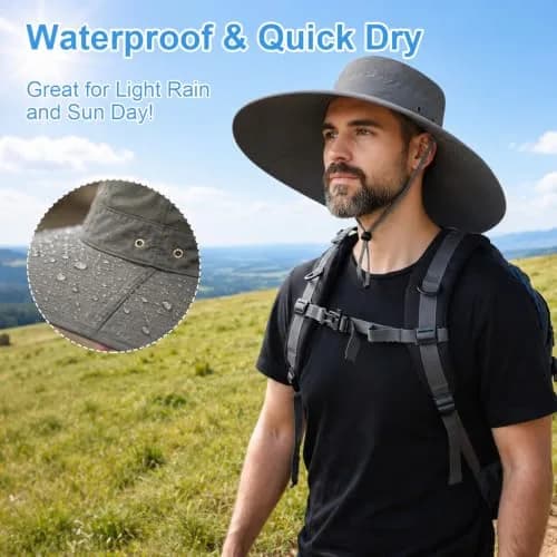 HUAMULAN Men Wide Brim Sun Hat with UPF 50+ Protection, 6-inch Brim, Dark Gray | Foldable & Packable for Travel thumbnail 5