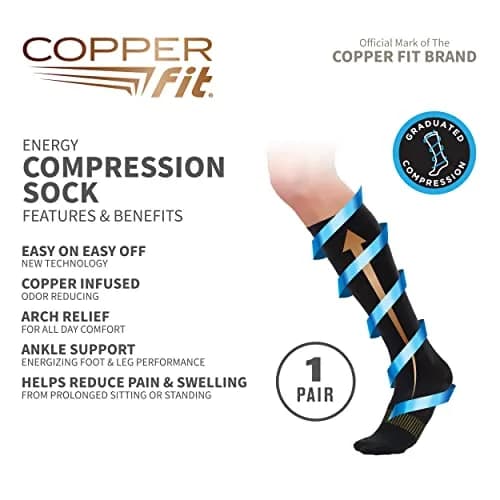 Copper Fit Unisex-Adult's 2.0 Easy-Off Knee High Compression Socks, Black, Large/X-Large | FDA Approved Medical Grade Support thumbnail 4