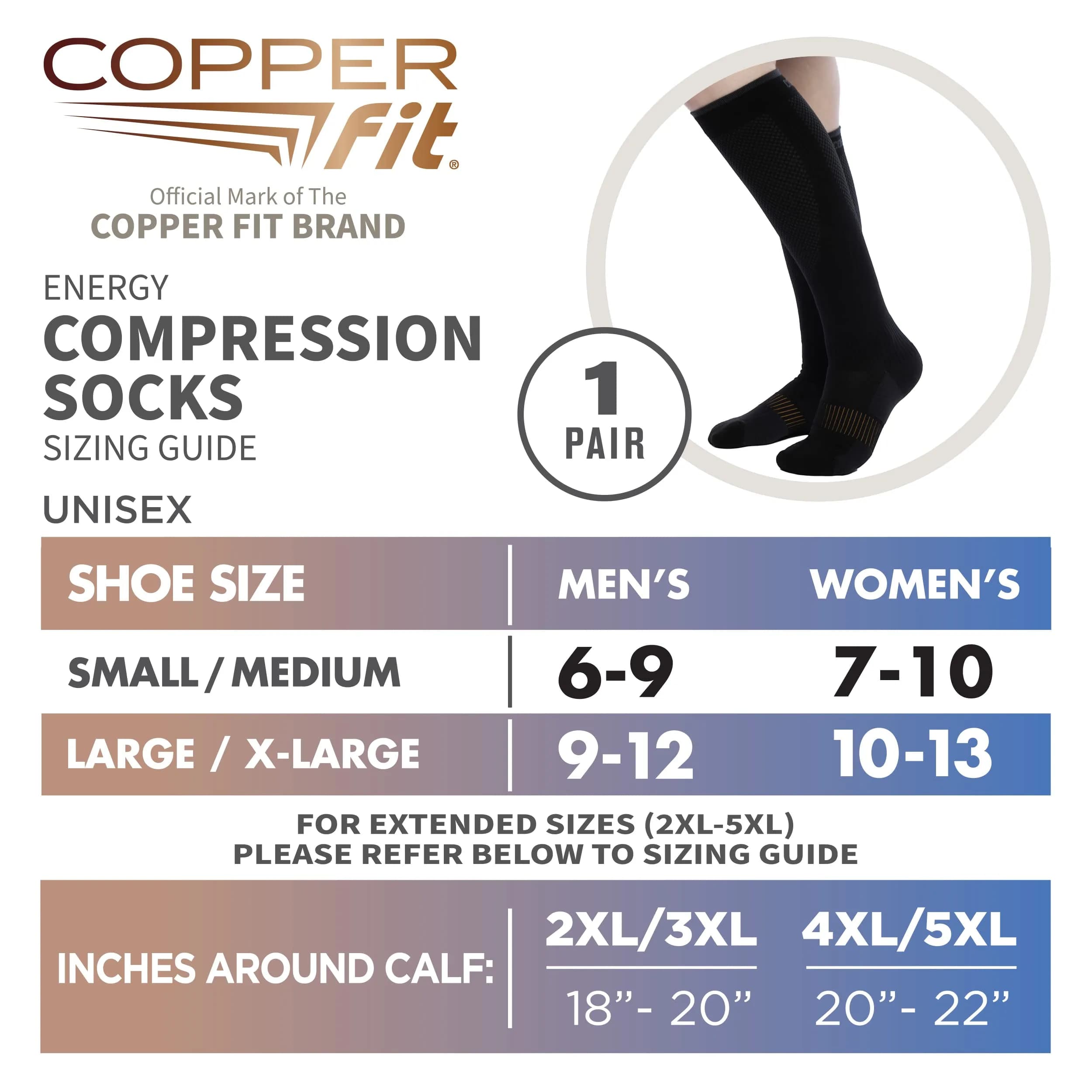 Copper Fit Unisex-Adult's 2.0 Easy-Off Knee High Compression Socks, Black, Large/X-Large | FDA Approved Medical Grade Support - view 5