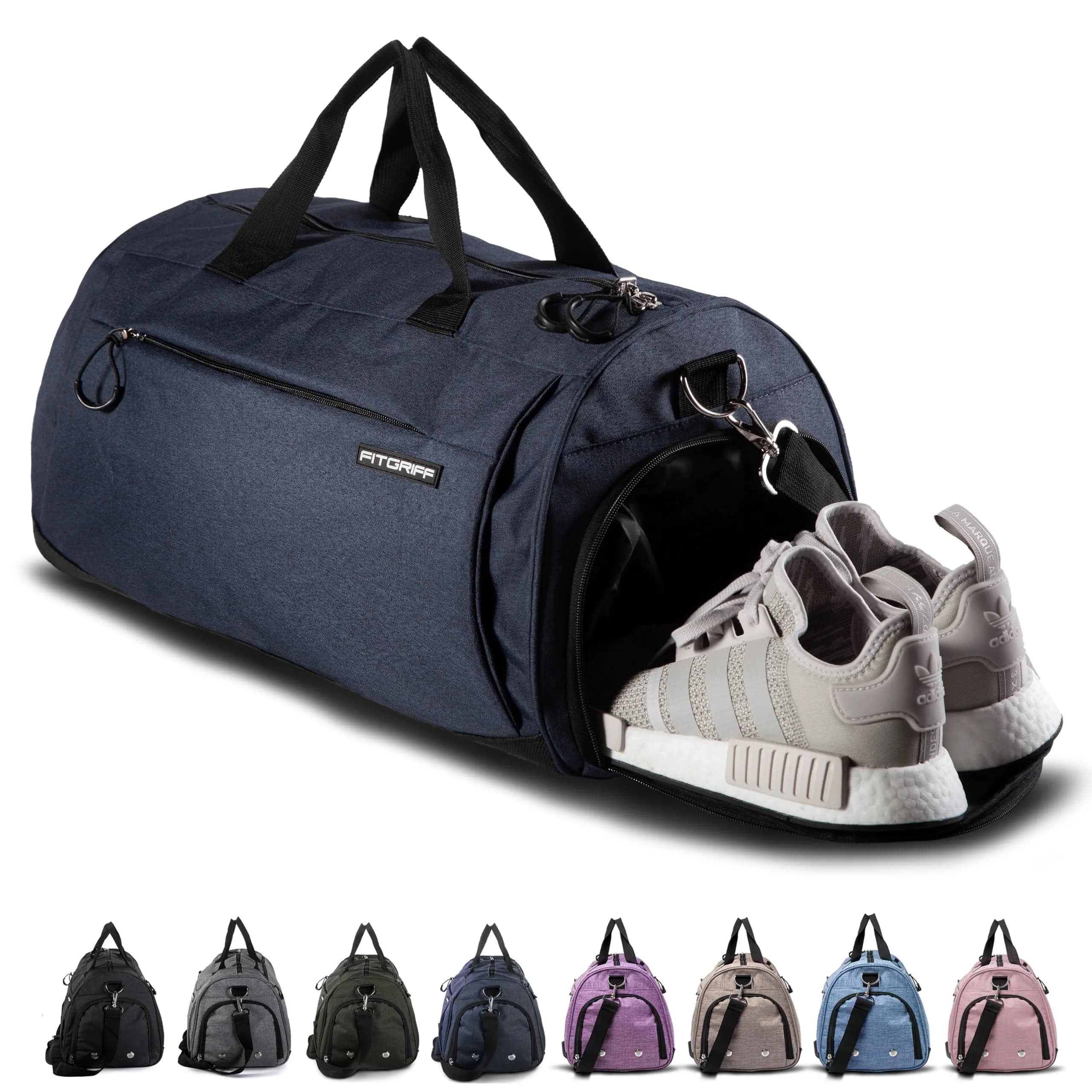 Fitgriff Gym Bag for Men & Women with Shoe & Wet Compartment | Compact Travel & Workout Duffle (Navy Blue, 19 x 10 x 10″) — Navy Blue / 19 x 10 x 10″ (Small)