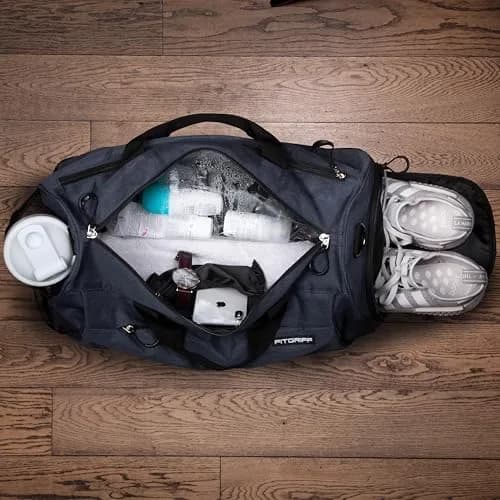 Fitgriff Gym Bag for Men & Women with Shoe & Wet Compartment | Compact Travel & Workout Duffle (Navy Blue, 19 x 10 x 10″) thumbnail 4