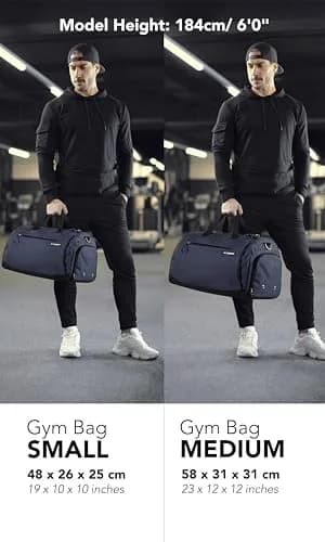 Fitgriff Gym Bag for Men & Women with Shoe & Wet Compartment | Compact Travel & Workout Duffle (Navy Blue, 19 x 10 x 10″) thumbnail 3