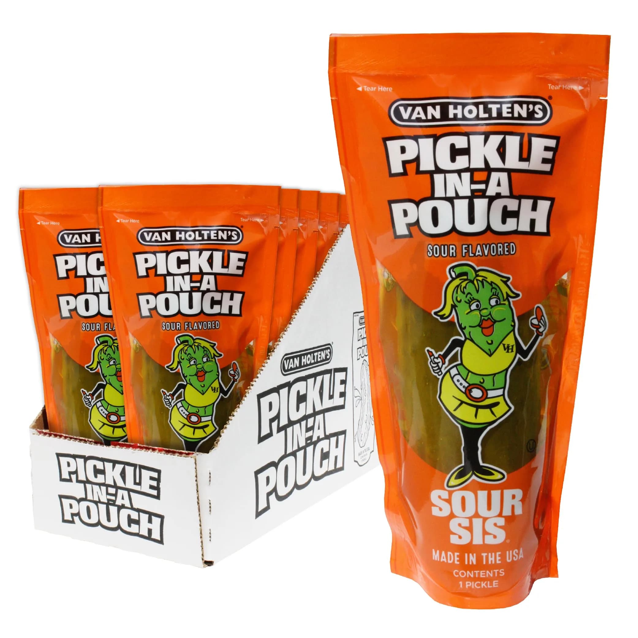 Van Holten's Sour Sis Pickle-In-A-Pouch 7oz (12 Pack) | Tangy Dill Snack on the Go
