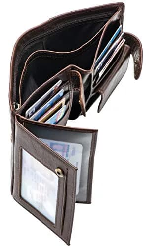 POKOFO Large RFID Genuine Leather Trifold Wallet for Men (Chocolate) 12.7cm (5") | Classic Design, 14 Card Slots thumbnail 5