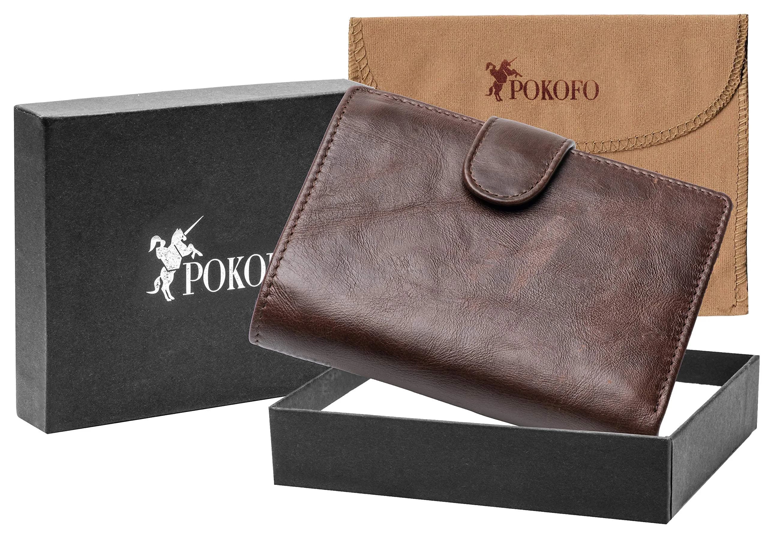 POKOFO Large RFID Genuine Leather Trifold Wallet for Men (Chocolate) 12.7cm (5") | Classic Design, 14 Card Slots - view 6