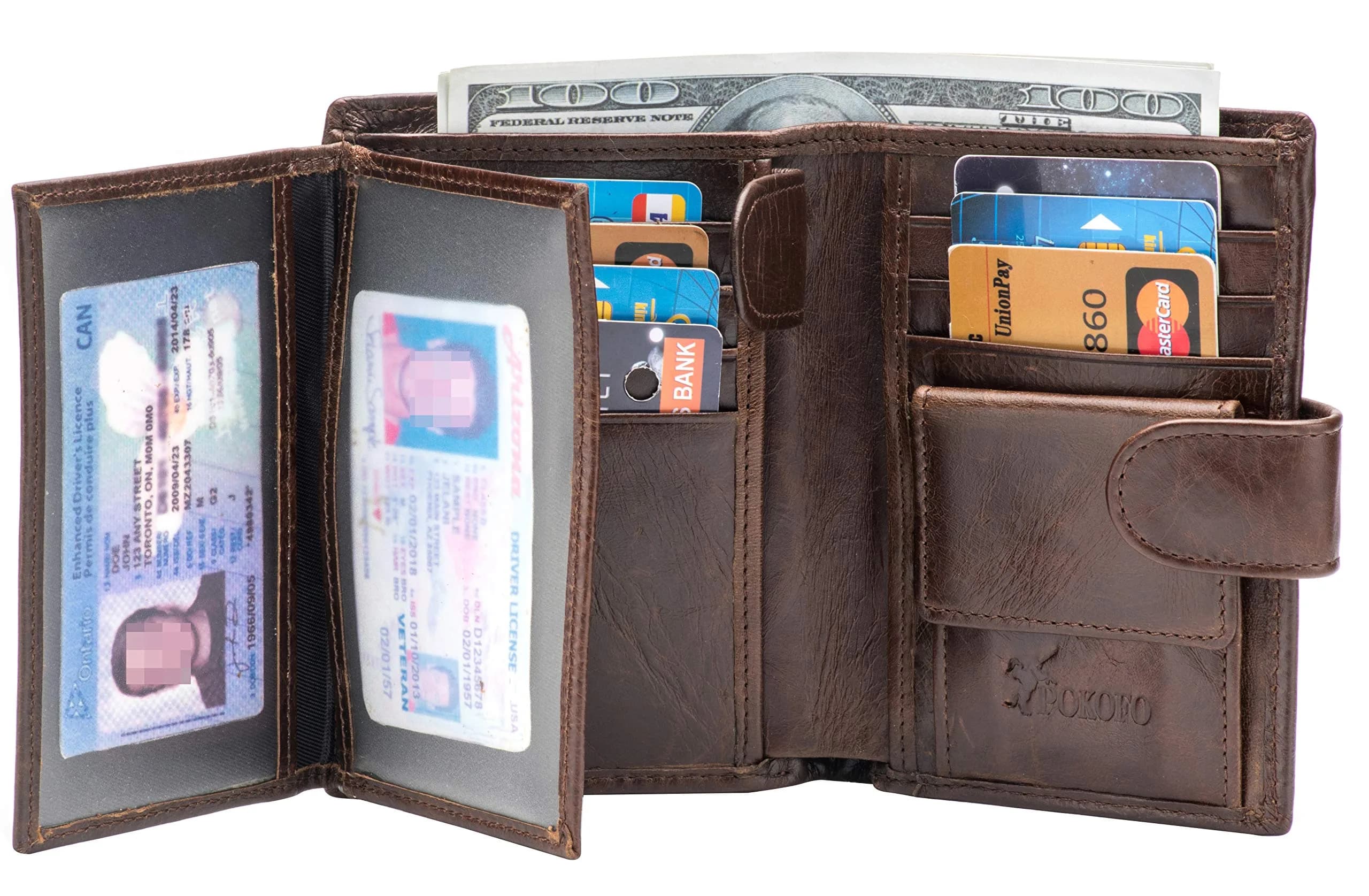 POKOFO Large RFID Genuine Leather Trifold Wallet for Men (Chocolate) 12.7cm (5") | Classic Design, 14 Card Slots - view 3