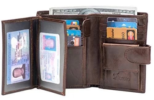 POKOFO Large RFID Genuine Leather Trifold Wallet for Men (Chocolate) 12.7cm (5") | Classic Design, 14 Card Slots thumbnail 3