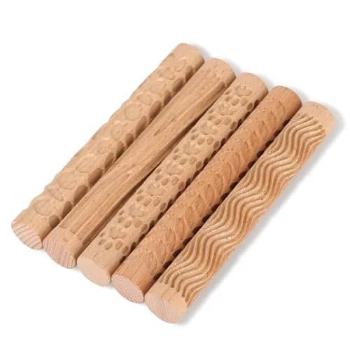 Lzttyee Wooden Handle Pottery Tools Clay Modeling Pattern Rollers Set of 5 | Create Unique Textures on Clay Slabs thumbnail 1