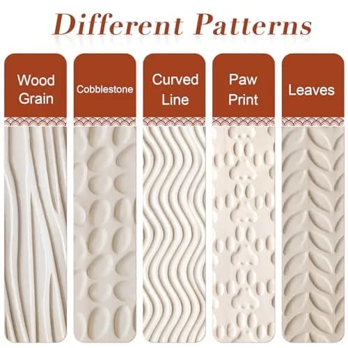 Lzttyee Wooden Handle Pottery Tools Clay Modeling Pattern Rollers Set of 5 | Create Unique Textures on Clay Slabs thumbnail 3