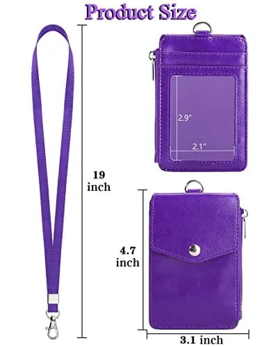 Teskyer Leather ID Badge Holder with Lanyard, Purple | Wallet & ID Organizer for Professionals thumbnail 7