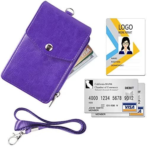 Teskyer Leather ID Badge Holder with Lanyard, Purple | Wallet & ID Organizer for Professionals thumbnail 9