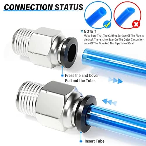 TAILONZ 1/4" Tube OD x 1/8" MNPT Straight Push to Connect Fitting 10Pcs | Copper & Plastic, Water & Air Compatible thumbnail 8