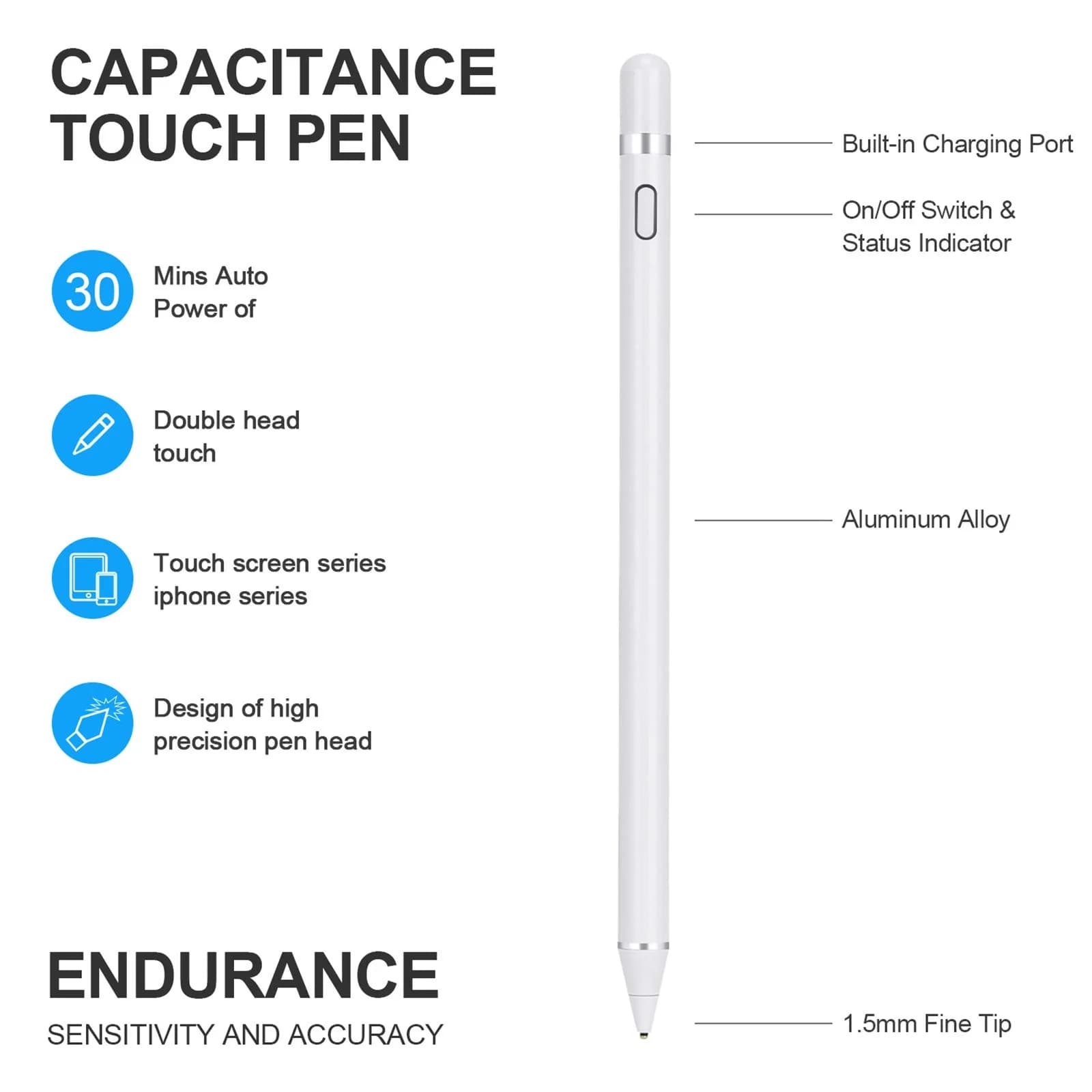 NVOPERANG Rechargeable Stylus Pen 1.5mm Fine Point | Precision Digital Active Stylus for iPads and Tablets - view 4