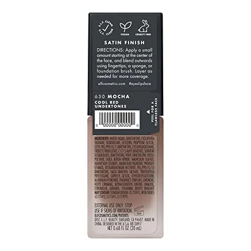 e.l.f. Flawless Satin Foundation Lightweight & Medium Coverage Mocha 20ml (0.68 Fl Oz) | Semi-Matte Finish thumbnail 5