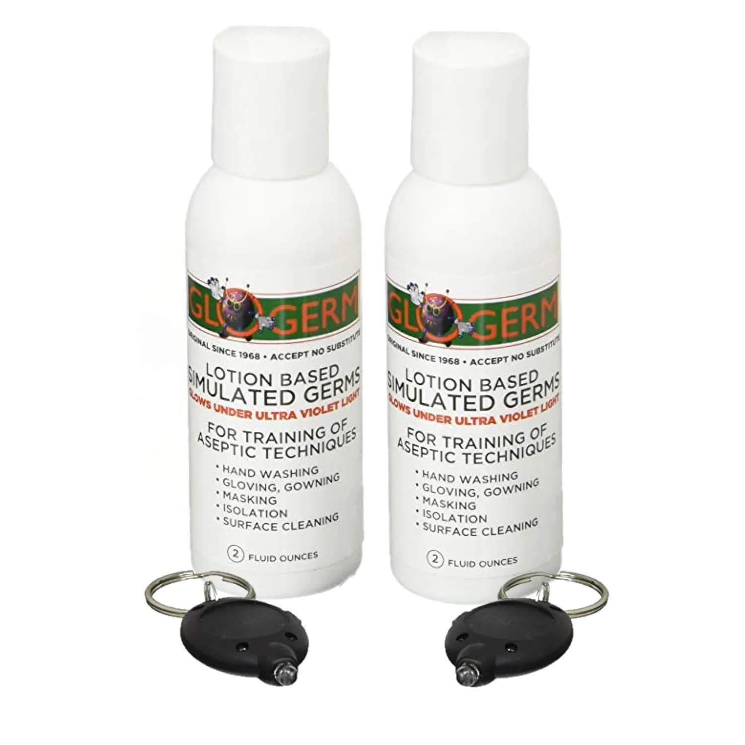 Glo Germ Mini Gel Kit 2 oz Double Pack with UV Light Keychains - main product image