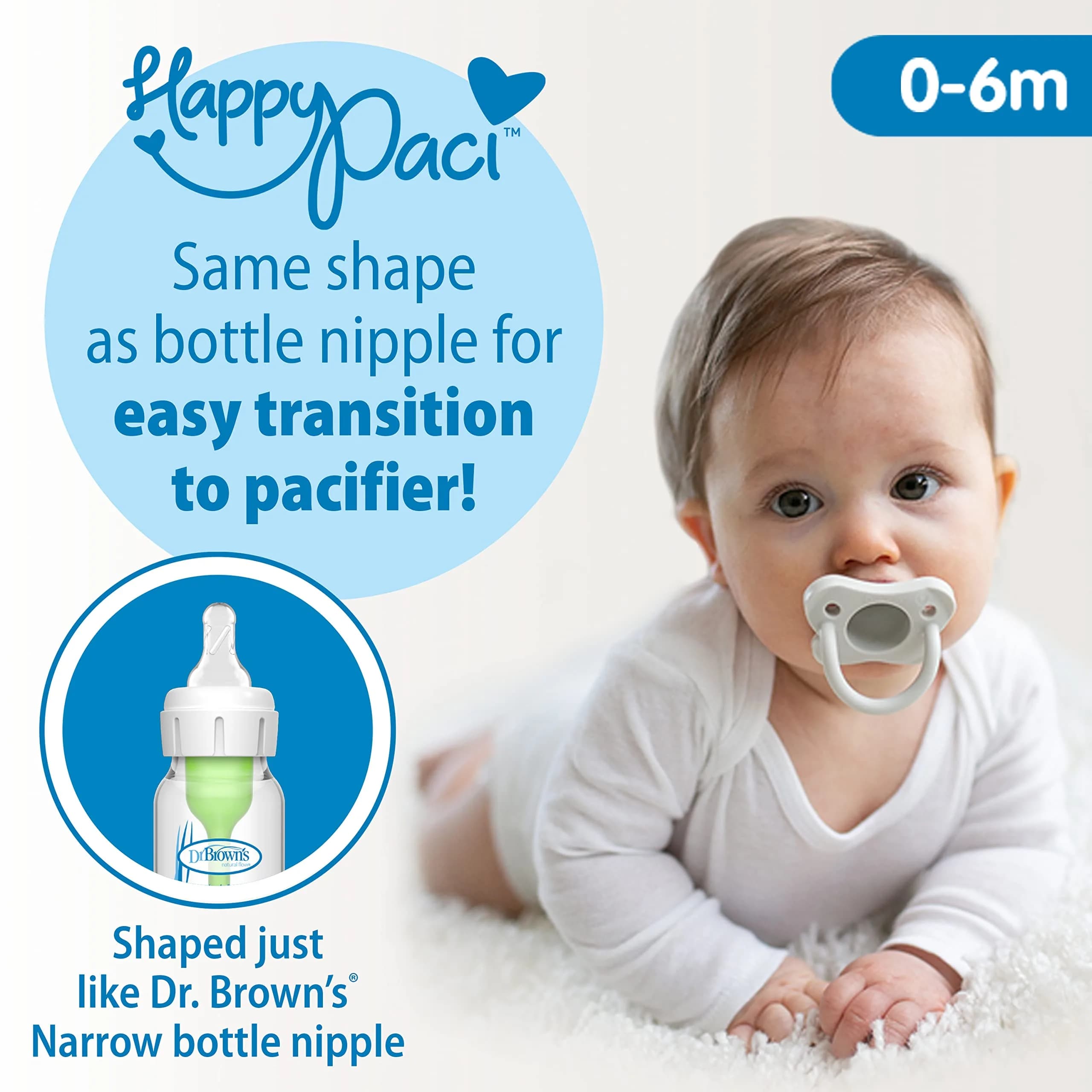 Dr. Brown's Anti-Colic Options+ Narrow Baby Bottle Set - Blue, Slow Flow Nipples & Pacifier - view 4