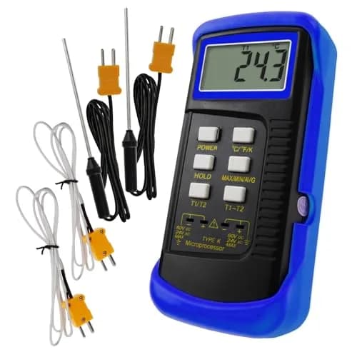 Gain Express Dual Channel K-Type Thermocouple Thermometer -50~1300°C (-58~2372°F) | HVAC Temperature Meter with 4 Probes — Blue1