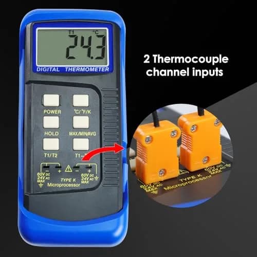 Gain Express Dual Channel K-Type Thermocouple Thermometer -50~1300°C (-58~2372°F) | HVAC Temperature Meter with 4 Probes thumbnail 6