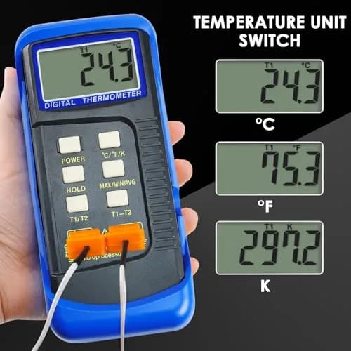 Gain Express Dual Channel K-Type Thermocouple Thermometer -50~1300°C (-58~2372°F) | HVAC Temperature Meter with 4 Probes thumbnail 7
