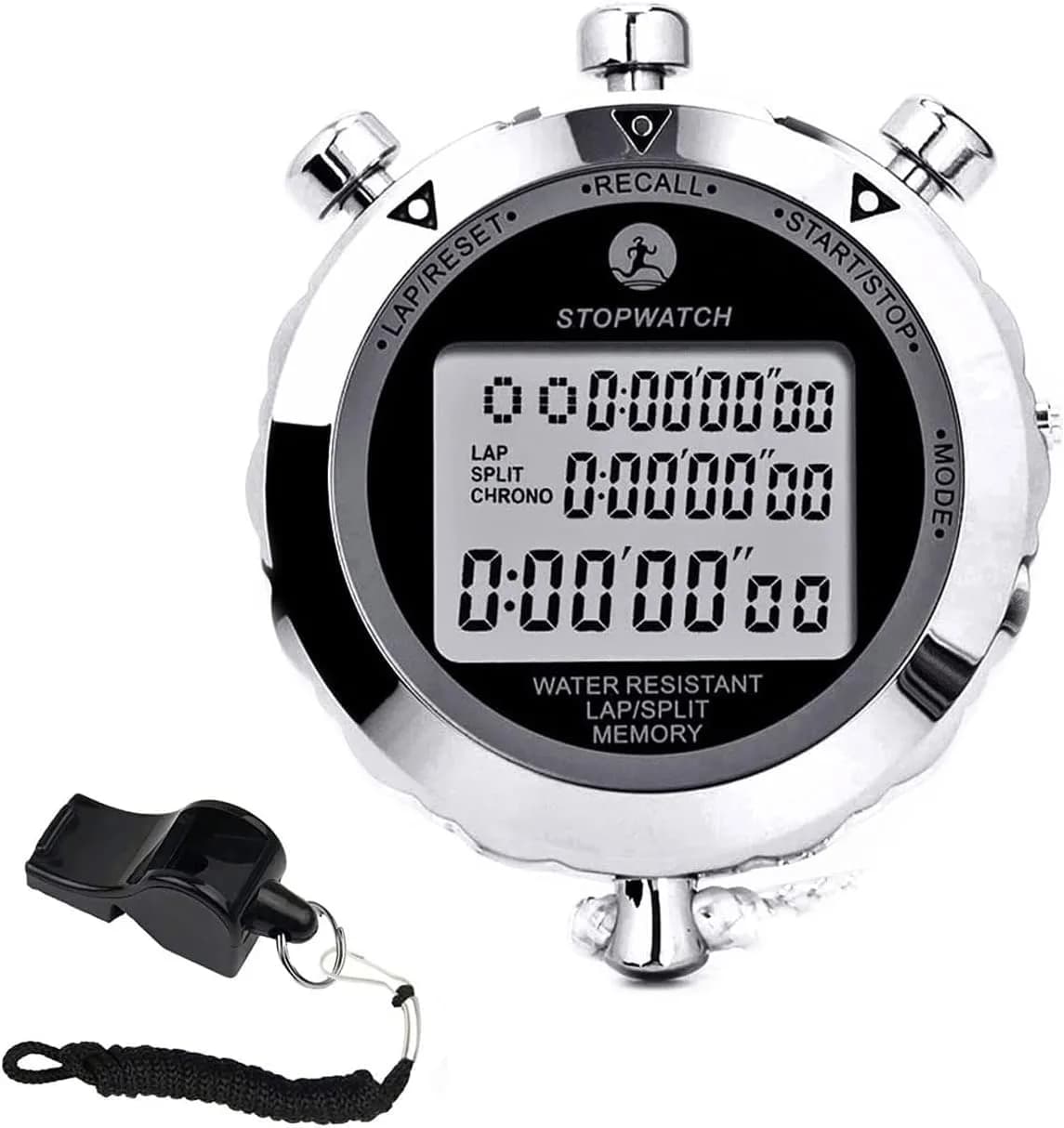 Rolilink Stopwatch Timer, Digital 0.001s Precision, Metal 100 Laps Memory, Coach Sports & Marathon — 10 Lap