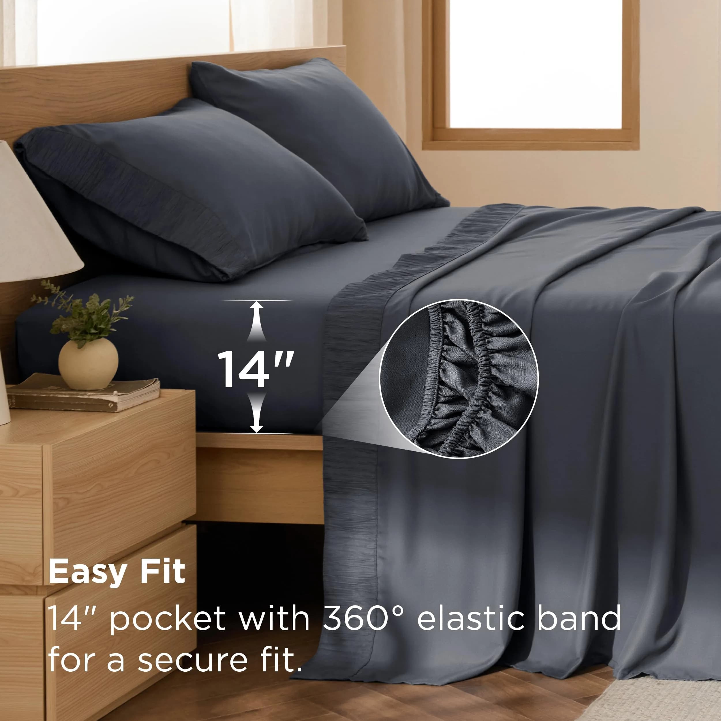 Bedsure King Size Sheets Set - 4 Pieces Soft Microfiber Bedding - Breathable & Cooling - Hotel Luxury - Easy Care, Dark Grey thumbnail 4