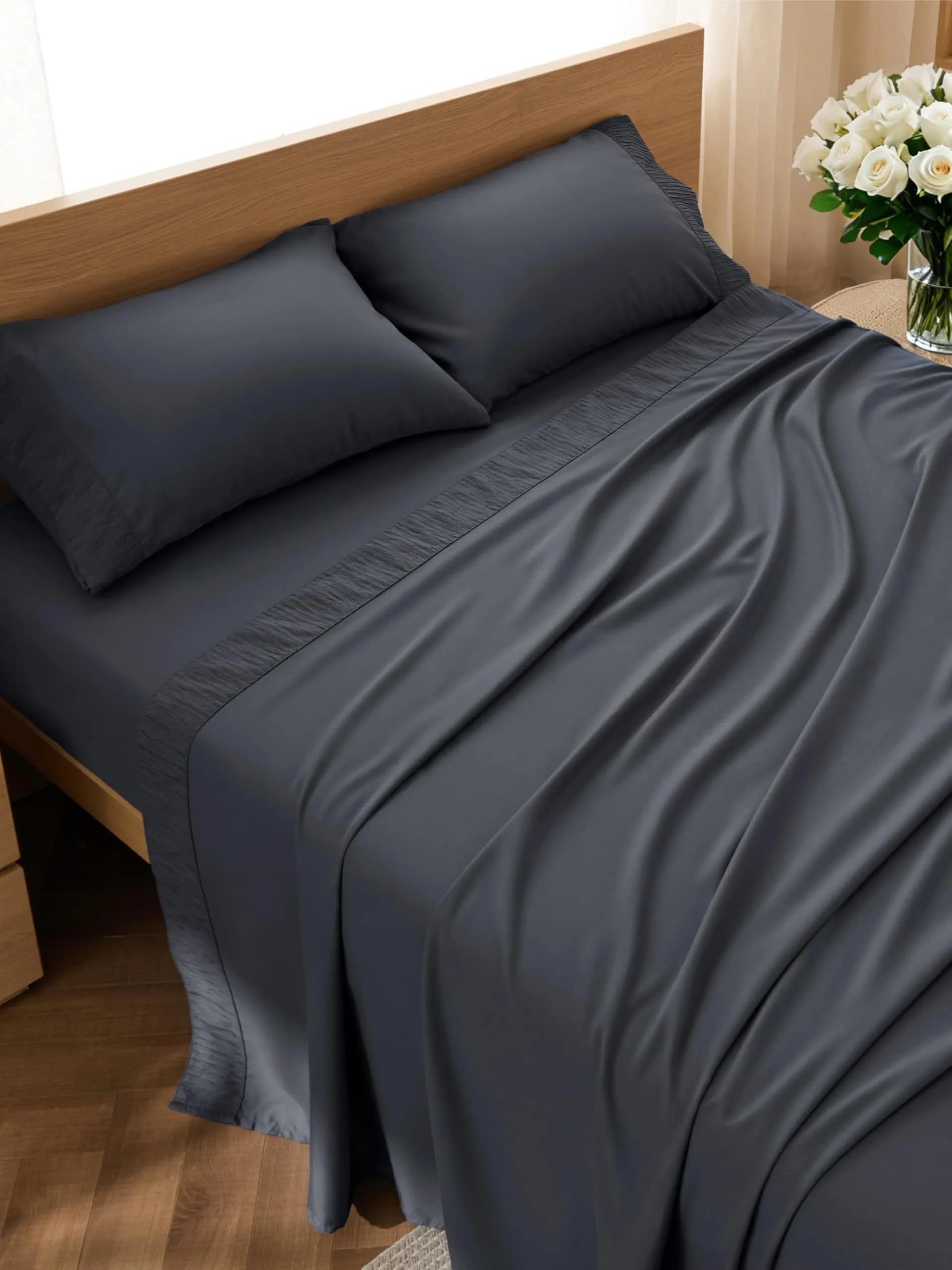 Bedsure King Size Sheets Set - 4 Pieces Soft Microfiber Bedding - Breathable & Cooling - Hotel Luxury - Easy Care, Dark Grey thumbnail 1