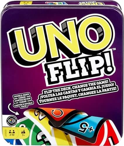 Mattel Games UNO FLIP! Card Game with Storage Tin | Color Blind Accessible Deck for Kids & Adults (112 Cards) thumbnail 1