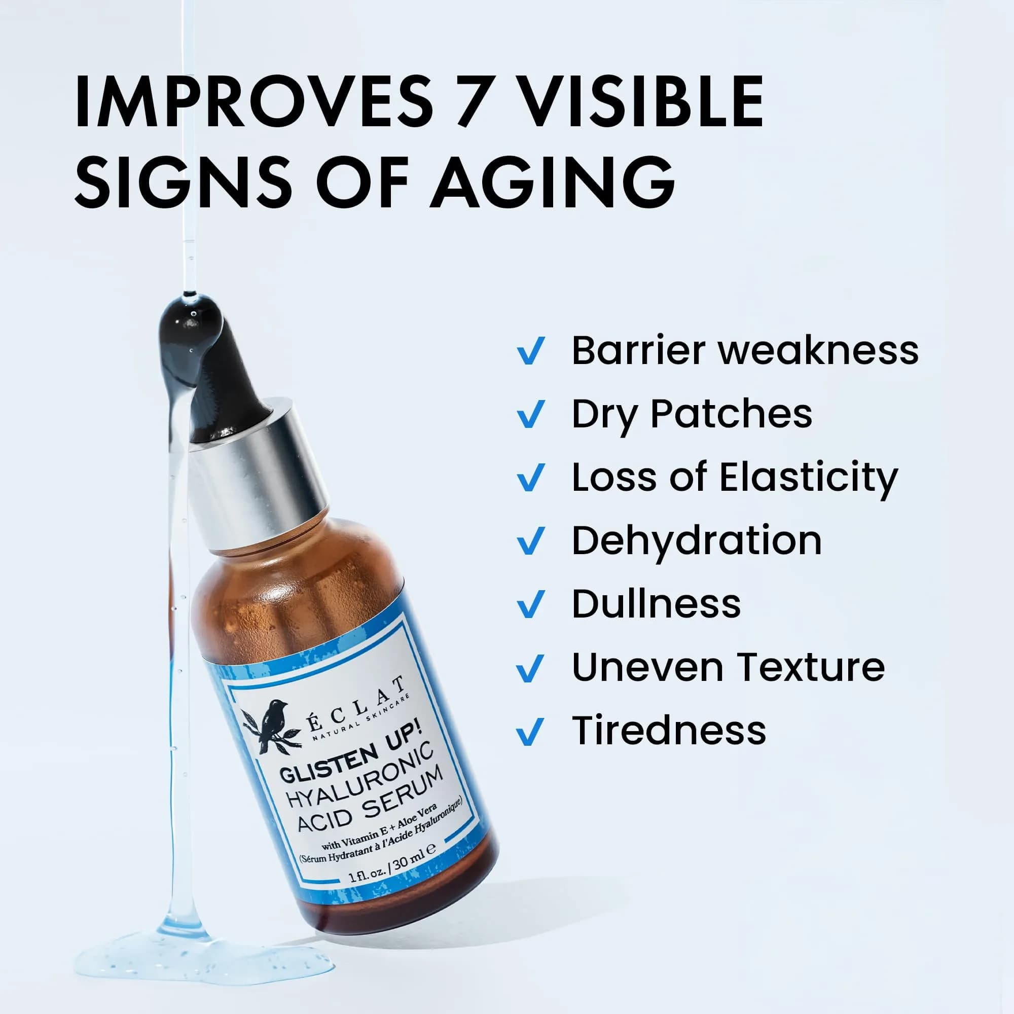 Eclat Skincare Hydrating Hyaluronic Acid Serum 30ml (1 Fl Oz) | Plumps & Smoothes Dry Skin - view 3