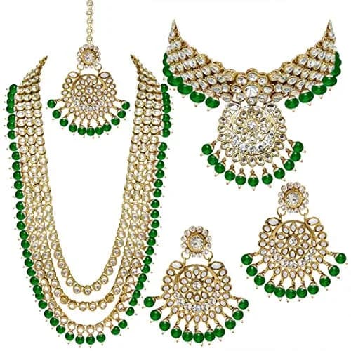 I Jewels Gold Plated Kundan Necklace Set Jewelry for Women with Earrings & Maang Tikka | 5-Piece Set thumbnail 1