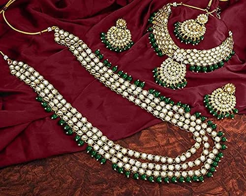 I Jewels Gold Plated Kundan Necklace Set Jewelry for Women with Earrings & Maang Tikka | 5-Piece Set thumbnail 8