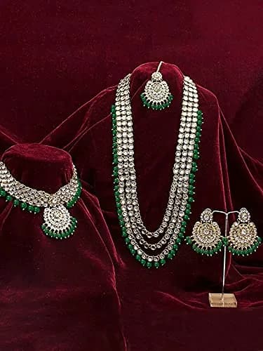 I Jewels Gold Plated Kundan Necklace Set Jewelry for Women with Earrings & Maang Tikka | 5-Piece Set thumbnail 2