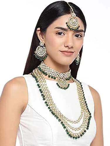 I Jewels Gold Plated Kundan Necklace Set Jewelry for Women with Earrings & Maang Tikka | 5-Piece Set thumbnail 3