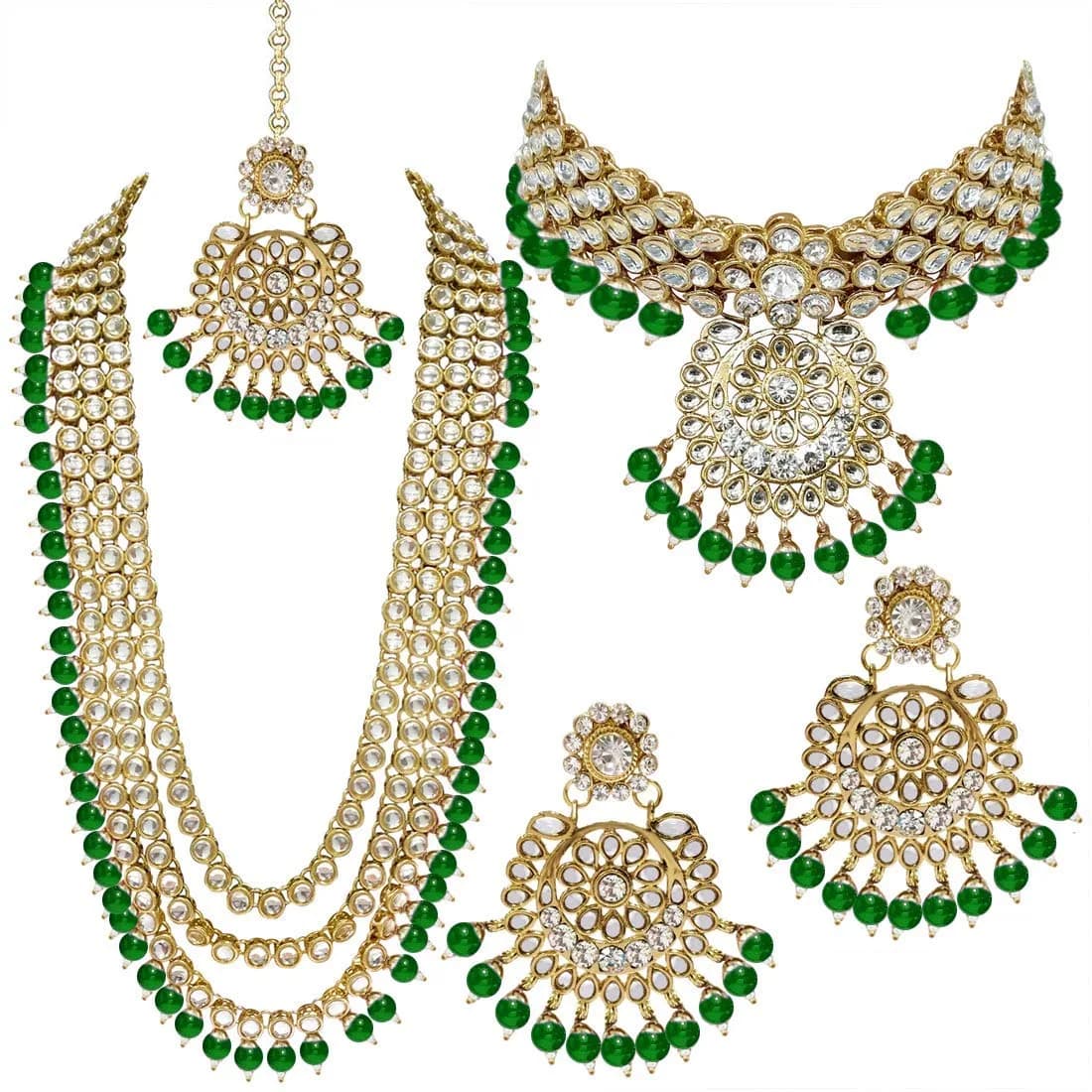 I Jewels Gold Plated Kundan Necklace Set Jewelry for Women with Earrings & Maang Tikka | 5-Piece Set - main product image