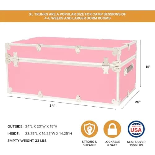 Rhino Classic XL Storage Trunk with Wheels | Heavy-Duty Footlocker for Camp & Dorm thumbnail 2