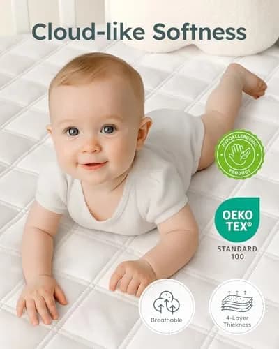 Yoofoss Waterproof Crib Mattress Protector Quilted Sheets Fitted 52''x28'' | Soft, Waterproof & OEKO-TEX Certified thumbnail 3