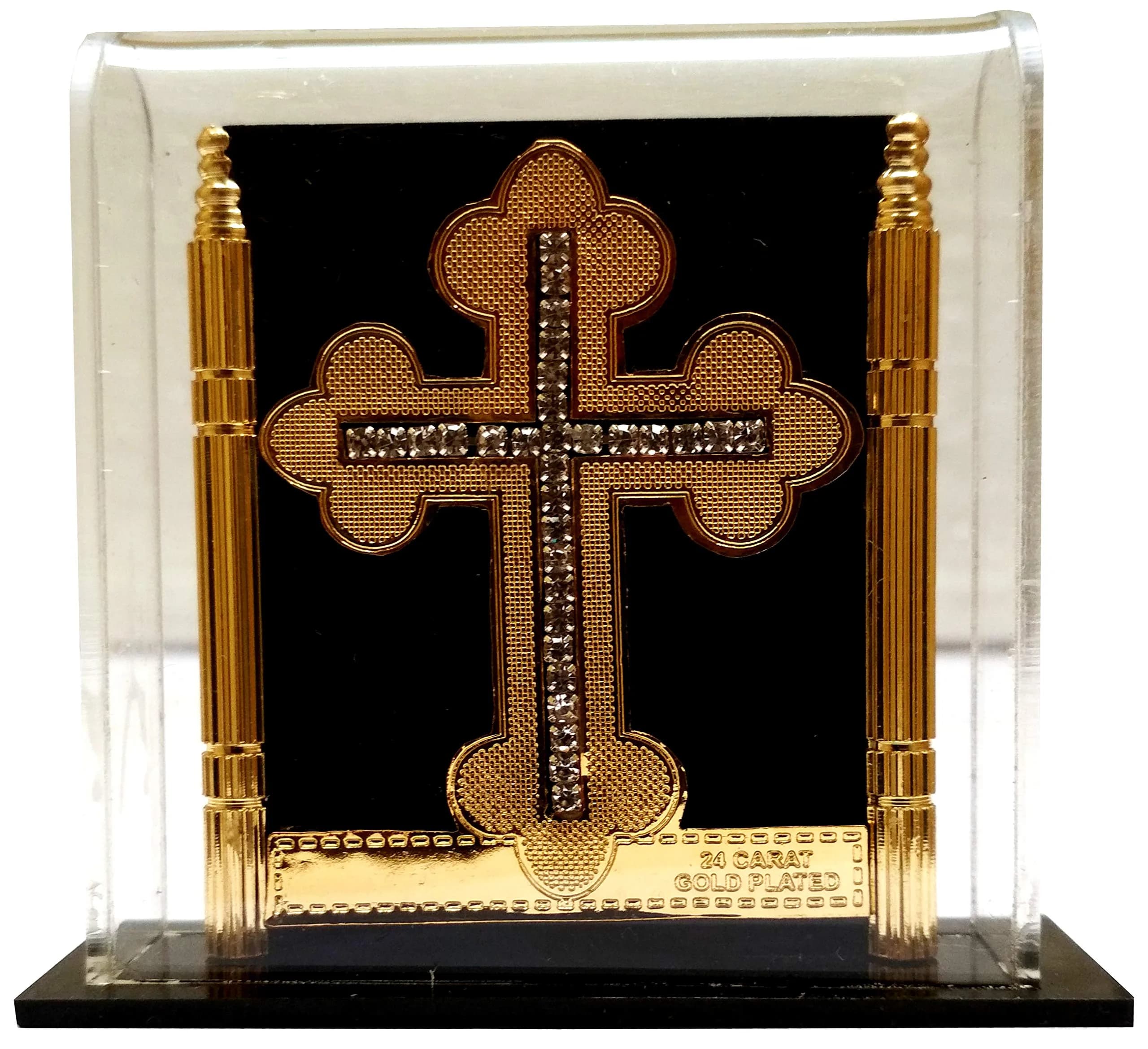 Purpledip Gold Leaf Celtic Cross in Transparent Case 7.62cm (3in) | Authentic USA Import - main product image